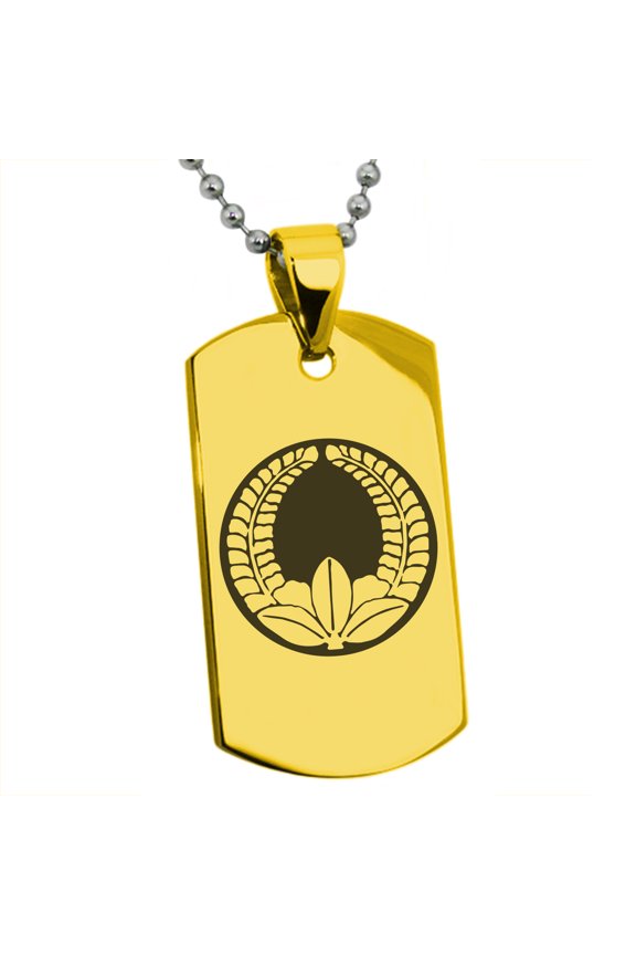 Stainless Steel Ando Samurai Crest Engraved Dog Tag Pendant Necklace