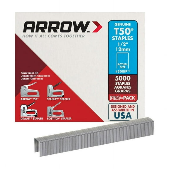 Arrow T50, 1/2-inch Chisel Point, Steel Staples 5,000 Pack