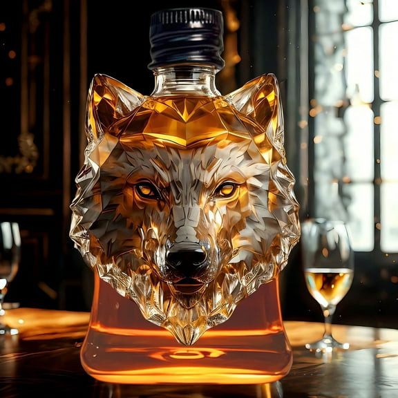 LanSuare Wolf Head Whiskey Decanter, High Borosilicate Glass Bottle, Fashionable Liquor Container, Applicable for Home Bar Decor, Ideal Gift for Enthusiasts