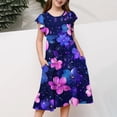 thumbnail image 5 of EGNMCR Robe à Manches Courtes à Col Rond Robe d'Été pour Filles à Imprimé Floral Manches Courtes à Volants avec Poches Robe à Col Rond Imprimée pour Enfants Fille Robe en Polyester, 5 of 5