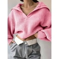 thumbnail image 4 of Women Long Sleeve Sweaters Oversized Stretch Fitted Pullover Sweater Ribbed Solid Color Knit Jumper Tops Pink S, 4 of 7