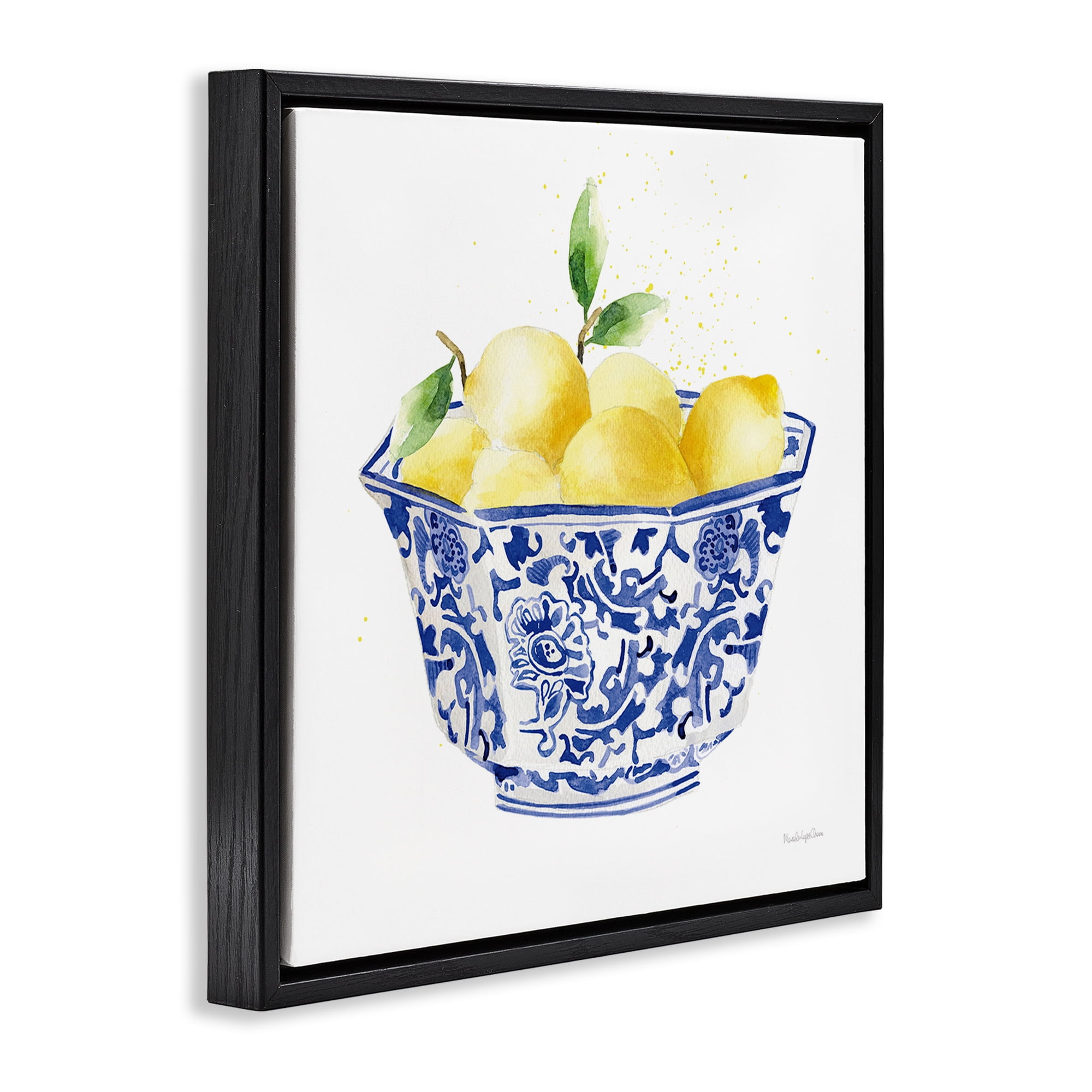 Stupell Industries Elegant Bowl of Lemons Food & Beverage Painting Black Floater Framed Canvas Art Print Wall Art, 25 x 25