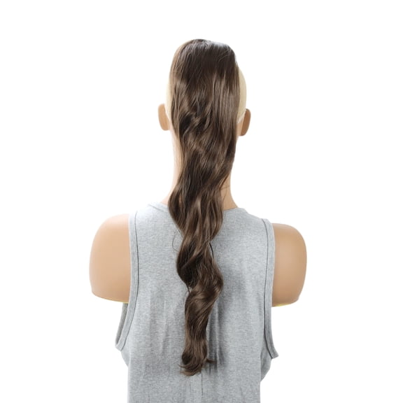 Unique Bargains 1 Pc Water Wave Ponytail Long Hair Hair Extensions High Temperature Fiber 23.6IN Hair Extension Tape Dark Brown for Women