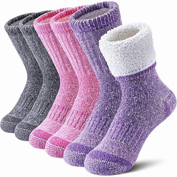 Fu997 Kids Merino Wool Hiking Socks Boys Girls Winter Warm Thick Thermal Boot Thick Cushion Snowboarding Socks 3 Pairs