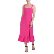 Laundry Square Neck Sleeveless Zipper Back Slit Front Ruffled Hem Solid Scuba Dress-FUSCHIA / 0