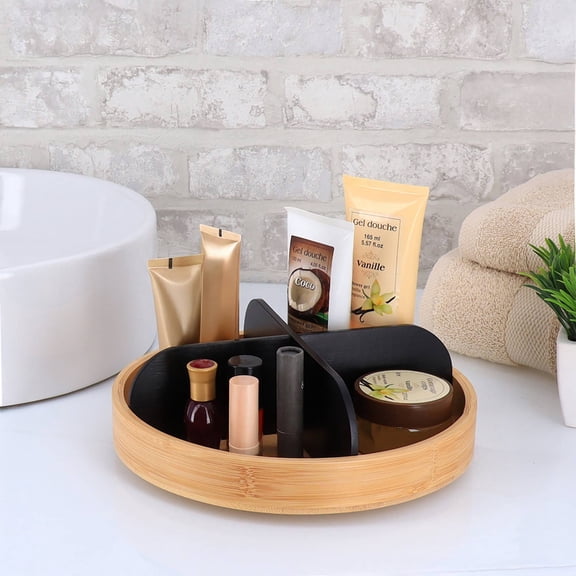 Rotating Bathroom Organizer with 4 Compartments - Bamboo Base Black Finish