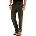 thumbnail image 3 of Pantalones casuales de lino Bidobibo para hombre, talla grande, cintura elástica, corte recto, cordón ajustable, pantalones de playa, pantalones casuales de algodón para negocios con bolsillos,, 3 of 7