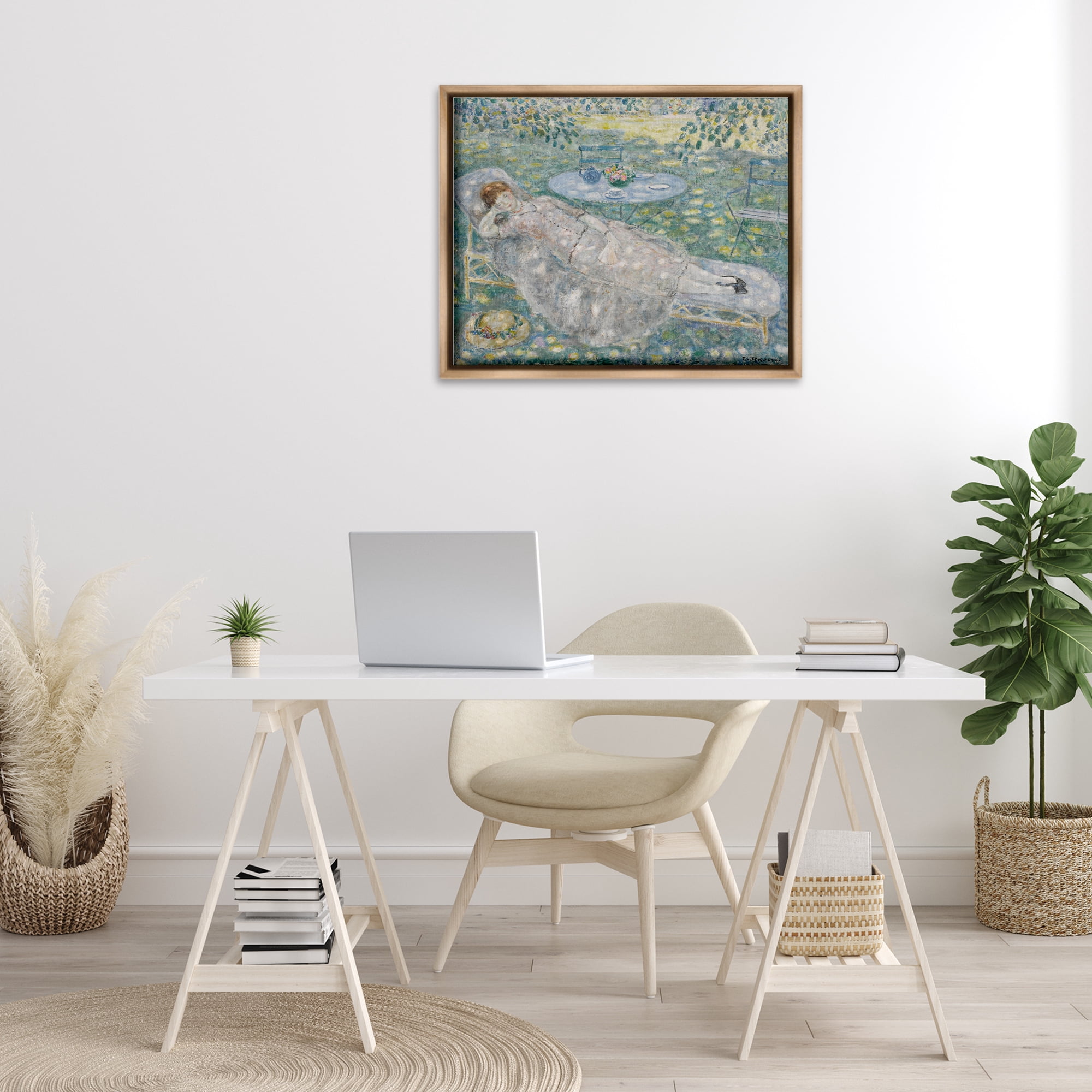 Stupell Industries Classical Frieseke Portrait Landscape & Nature Painting Brown Floater Framed Canvas Art Print Wall Art, 31 x 25