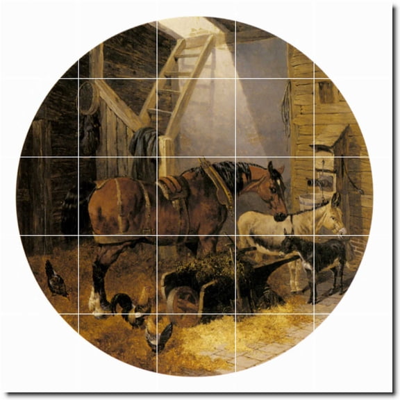 Ceramic Tile Mural-John Frederick Herring Horses 23. 21.25" w x 21.25" h using (25) 4.25 x 4.25 ceramic tiles