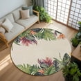 thumbnail image 3 of 8ft Round Rug, Palm Leaves Non-Skid Rubber Backing Large Area Rugs - Living Room Bedroom Home Office, Summer Botanical Tropical Plants Rustic Indoor Floor Mat Carpets Washable Rug, 3 of 9