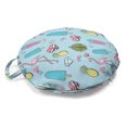 thumbnail image 1 of Summer Round Floor Cushion with Handle, Repeating Fun Items of Popsicle Flamingo Pineapple Diamond Heart Star Leaf, Pillow for Living Room & Dorms, 18" Round, Pale Blue Multicolor, by Ambesonne, 1 of 4