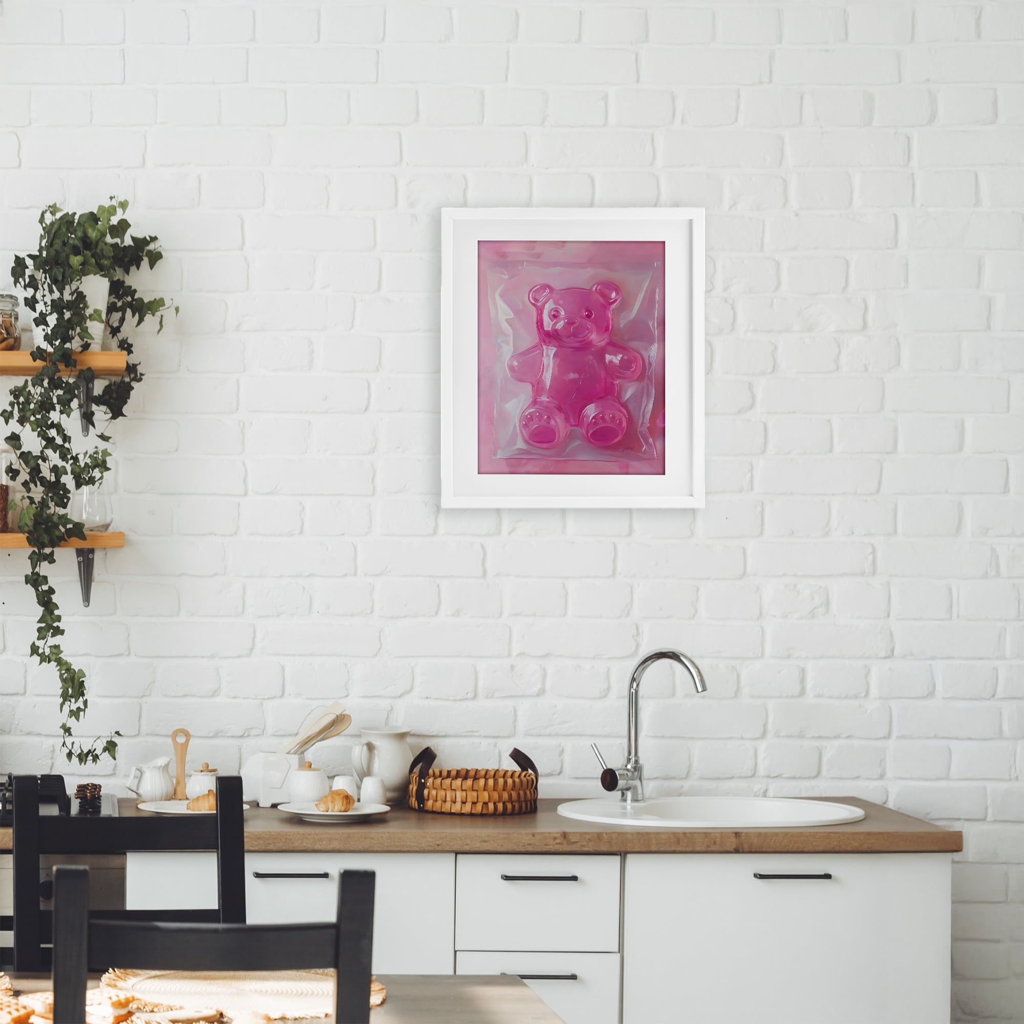 Stupell Industries Pink Gummy Candy Bear White Framed Print Under Glass, design by The Prints Vibe