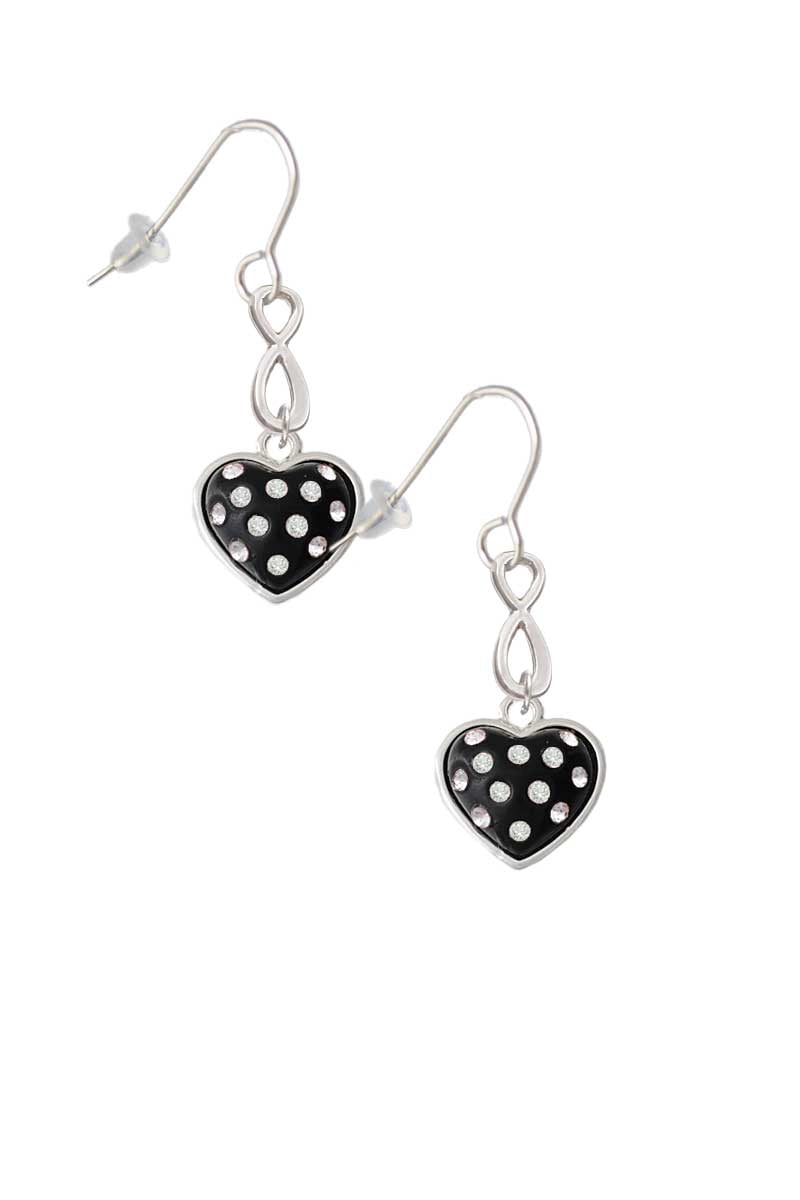 Delight Jewelry Silvertone Black Resin Heart with Clear Crystals in Frame Silver tone Infinity French Earrings