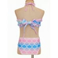 thumbnail image 4 of iEFiEL Kids Girls Mermaid 2Pcs Swimsuit Halter Fish Scales Print Ruffles Swim Top with Bikini Bottoms Bathing Suit Pink&Blue 4-5, 4 of 7