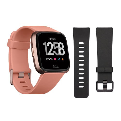 Refurbished Fitbit FB504 Versa Smart Watch Bundle Pack Peach - Walmart.com