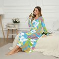 thumbnail image 3 of SEANATIVE Women's Nightgowns Soft Button Front Sleep Shirt Long Sleeve Night Gown Fall Winter Pajama Dress Cozy Full-Length Nightwear for Home Bedroom, XL, Flower Leaf Blue Green, 3 of 7