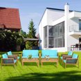 thumbnail image 1 of Costway 8PCS Patio Rattan Furniture Set Acacia Wood Cushioned Sofa Turquoise, 1 of 9