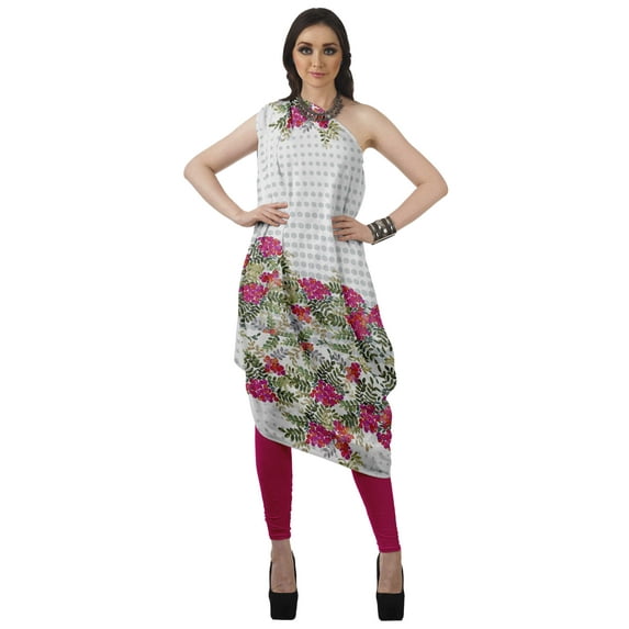 Moomaya Women's Printed One-Shoulder Cowl Kurti Sleeveless Dress Boho Party Designer Clothing