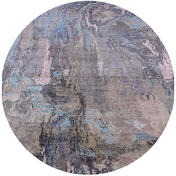 Ahgly Company Indoor Round Mid-Century Modern Purple Oriental Area Rugs, 4' Round