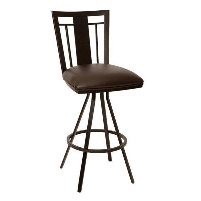 Armen Living Cleo Faux Leather Metal Swivel Bar Stool in Coffee