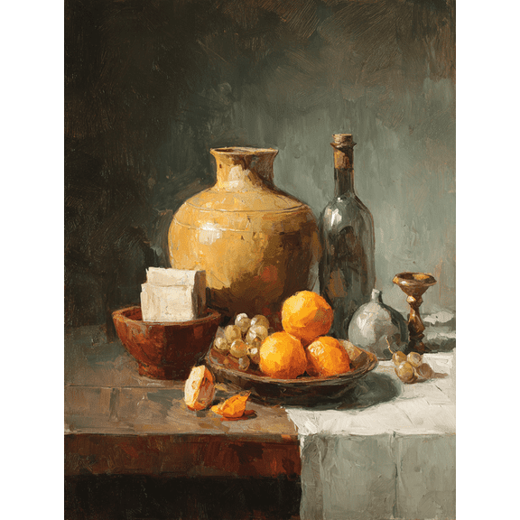 Fruit Vase Still Life Oil Painting Canvas Print Wall Art for Living Room Kitchen Office