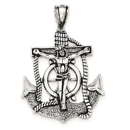 925 Sterling Silver Antiqued Mariner Cross Polished Flat-back Charm Pendant