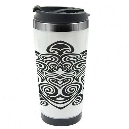 

Black and White Travel Mug Maori Turtle Steel Thermal Cup 16 oz by Ambesonne