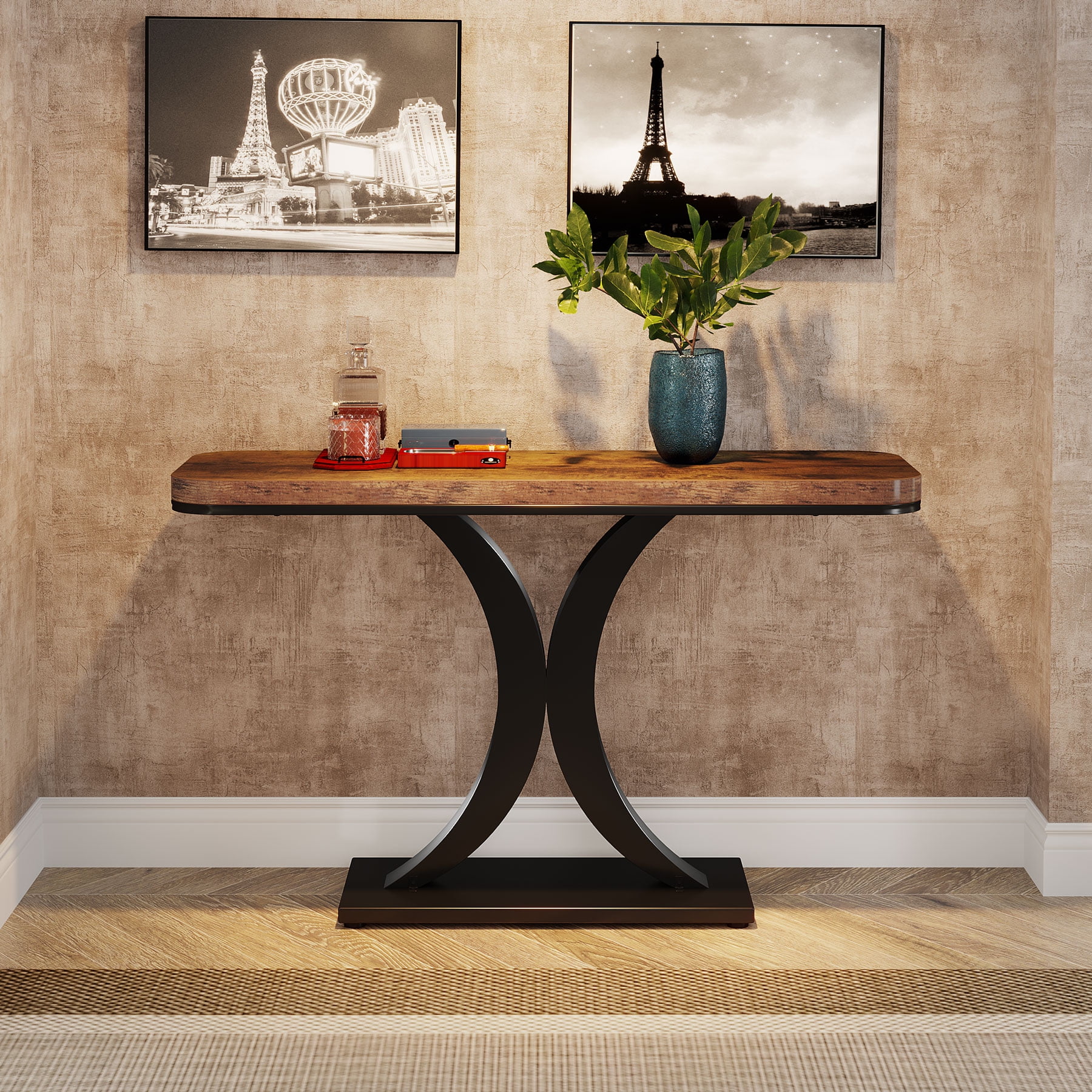 Tribesigns Industrial Console Table, 40 inch Narrow Entryway Foyer Table with Geometric Base, Rustic Hallway Accent Table for Living Room, Entrance