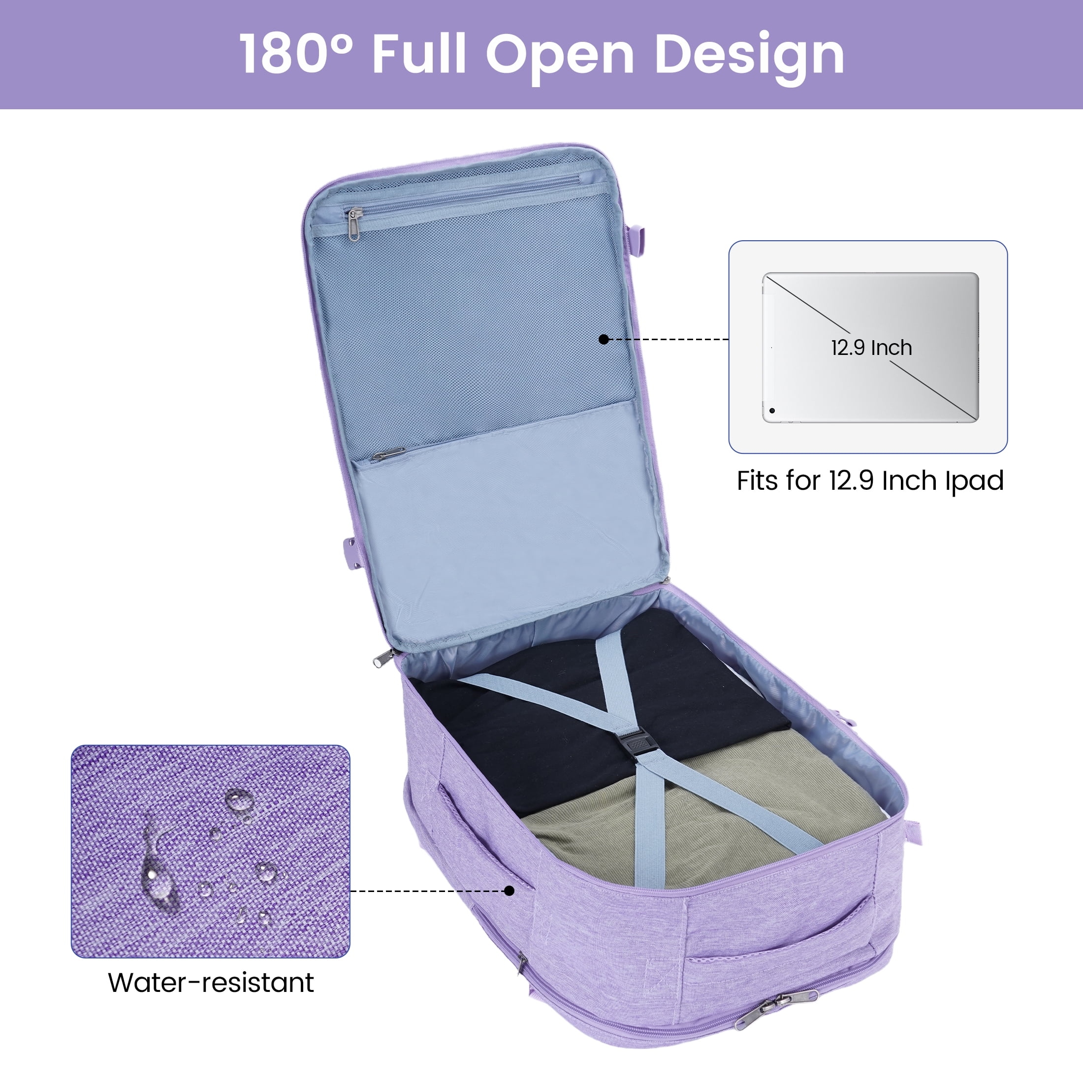 Business Travel Backpack Fits 17 Inch Laptop for Personal Item Bag 18x14x8 Clamshell Opening Carry on Laptop Backpack for Men with Wet Pocket, Purple
