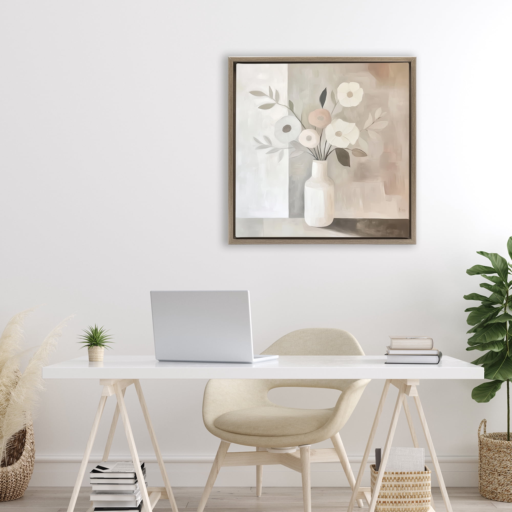 Stupell Industries Minimalist Muted Flower Vase Brown Framed Floater Canvas Wall Art, design by Heidi Kuntz