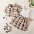 thumbnail image 3 of 3T Toddler Baby Girls Clothes Baby Girls Outfits 3-4T Girls Short Sleeve Plaid Top Sleeveless Sundress 2PCS Set Khaki, 3 of 8