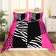 thumbnail image 2 of Niñas Leopardo Cebra Funda Nórdica Queen Size Pink Wild Animals Fur juegos de cama, 2 of 7