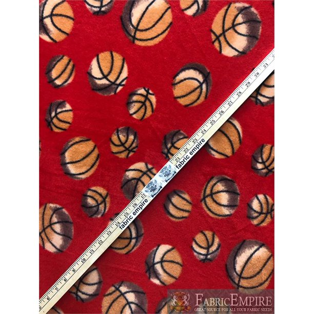 FLEECE PRINTED *BASKETBALL RED* / FABRIC BY THE YARD