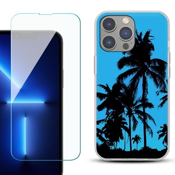 Slim-Fit Gel TPU Phone Case for iPhone 14 Pro Max, with Tempered Glass Screen Protector, by OneToughShield ® - Tropical Summer