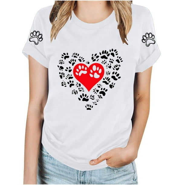 Tops Y Blusas de las Mujeres Estampadas Cuello Redondo Manga Corta, Poliéster Casual Top para Diario, Fiesta Y Todas las Estaciones
