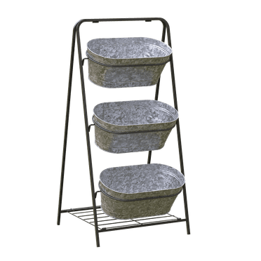 Panacea Large Oval Galvanised Metal Planter 3 Tier Washtub Style with Drainage Holes for Indoor/Outdoor