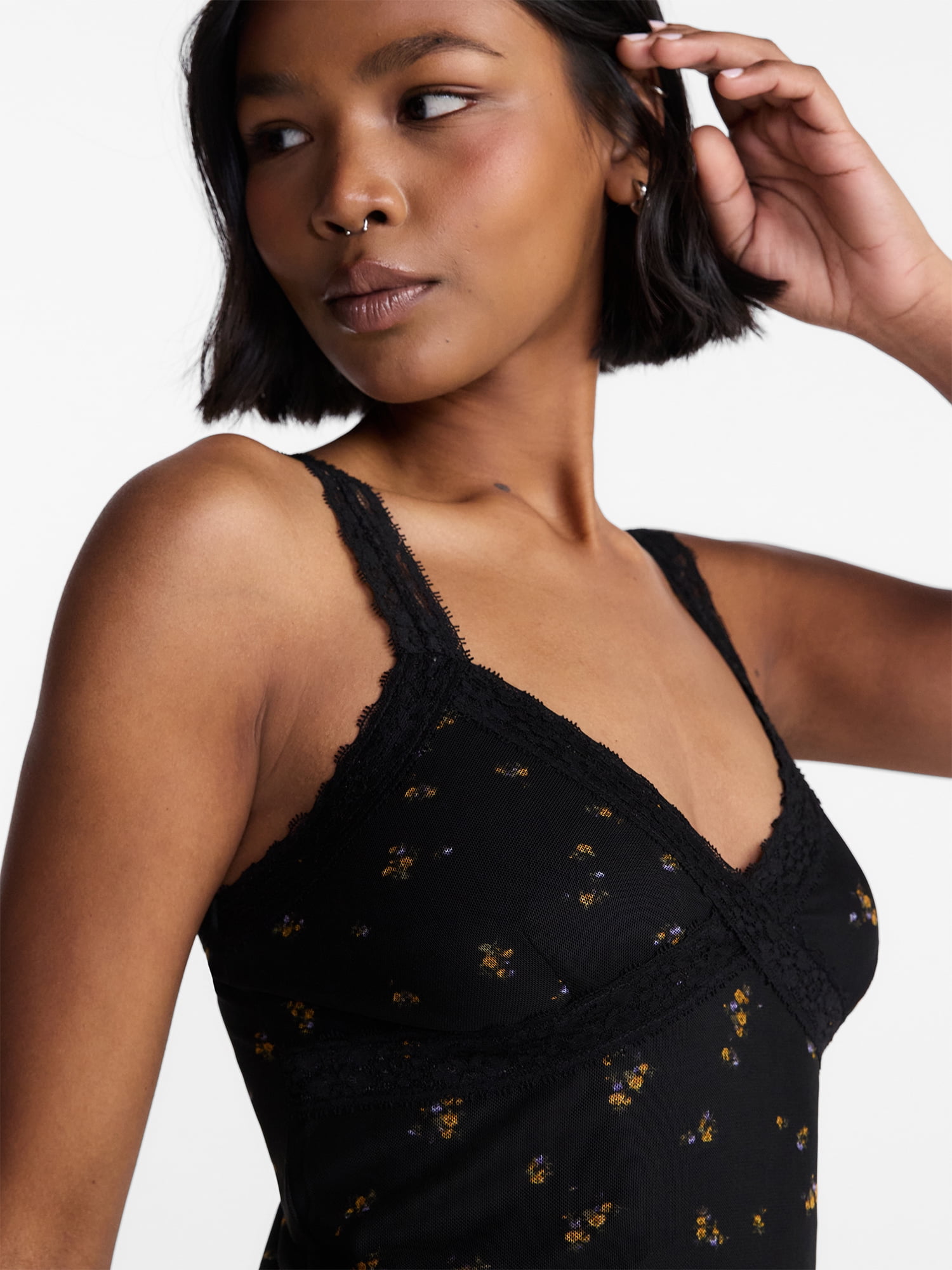 No Boundaries Mesh Lace Triangle Tank Top, Women's XXS-XXL