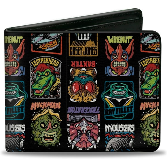 TRAHOO-Nickelodeon Wallet, Bifold, Teenage Mutant Ninja Turtles Allies and Villains Poses Black, Vegan Leather, Black, 4.0" x 3.5", Casual
