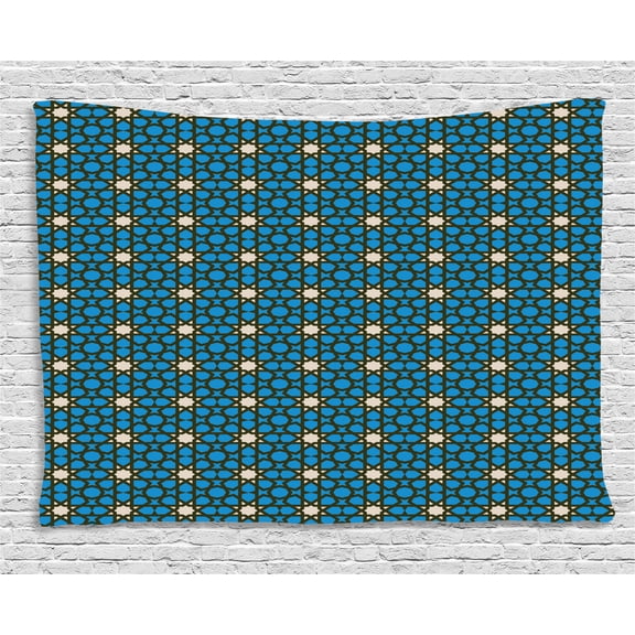 Ethnic Tapestry, Moroccan Stars Pattern with Geometric Shapes Bohemian Folklore Motifs, Wall Hanging for Bedroom Living Room Dorm Decor, 60W X 40L Inches, Off White Blue Dark Taupe, by Ambesonne