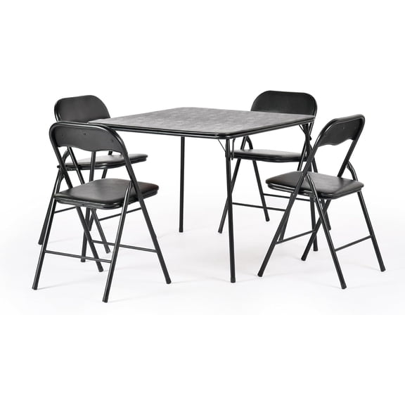 TEXBM Portable Folding Table and Chairs Set (1 Table 4 Chairs) - 34 Inch Square Folding Game Table with Padded Chairs, Black Metal Frame,for Dining Room, Kitchen, Studio, Patio