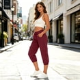 thumbnail image 6 of cfhntfmh Womens Capri Cargo Pants Casual Elastic Waist Drawstring Hiking Pants Summer Mid Rise Joggers for Outdoor Travel, 6 of 6