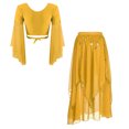 thumbnail image 2 of Alvivi Womens Belly Dance Outfits Flare Sleeve Crop Tops with Sequin Irregular Hem Skirts Set Yellow One Size, 2 of 7