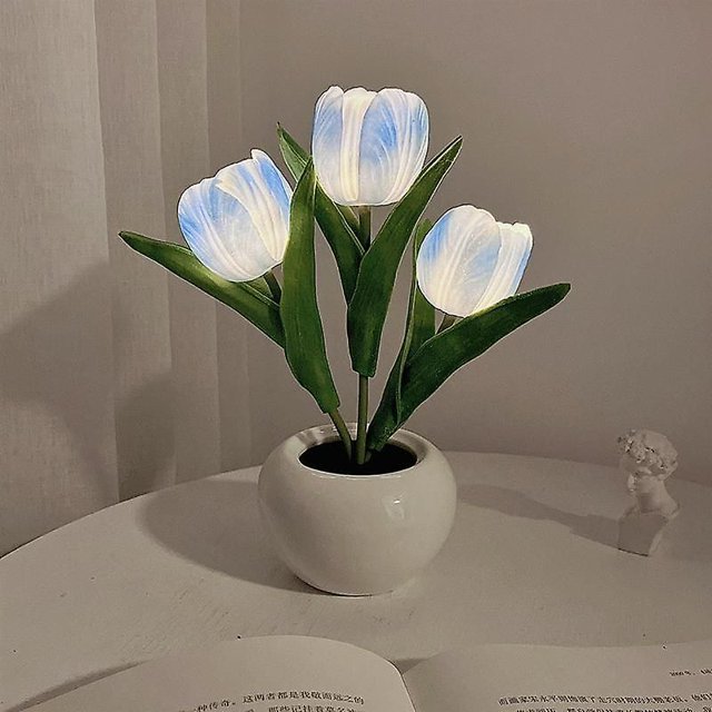 Led Tulip Night Light Simulation Flower Table Lamp Home Decoration Atmosphere Lamp Romantic Potted Gift For Office/room/bar/cafe