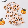 thumbnail image 2 of Fshinging Women's Pajamas Suit Cartoon Pumpkin Print Bat Graphic Short Sleeve Shirts And Shorts 2 Piece Loungewear Pjs, 2 of 9