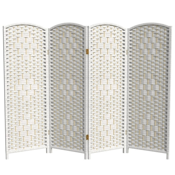 Red Lantern 4 ft. Short Diamond Weave Fiber Folding Screen - White - 4 Panel