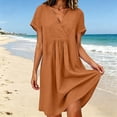 thumbnail image 5 of VBVC Women's V-Neck Pleated Midi Dress,Short Sleeve Casual Wrap Front Tunic Dress For Women,Ladies Loose Fit Summer Dress with Pockets,Orange,S-3XL, 5 of 10