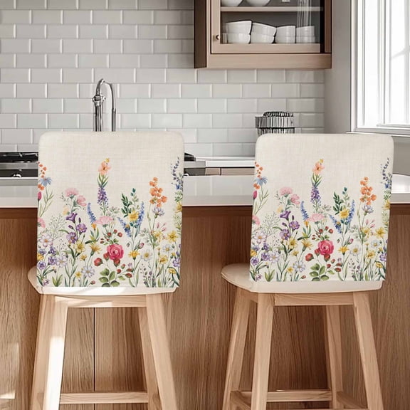 Watercolor Wildflowers Chair Back Cover for Dining Room Set of 8,Farmhouse Botanical Flowers Herbs Removable Kitchen Chair Slipcovers,Washable Seat Protector for Restaurant Party Banquet Wedding