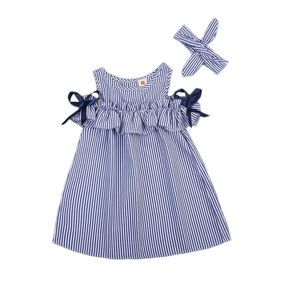 Toddler Baby Girls Clothes Striped Off-shoulder Short Sleeves