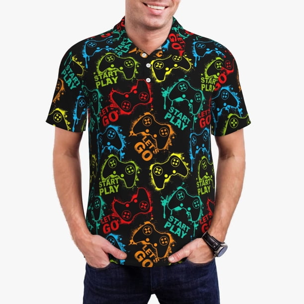 Fotbe Play Game Start Camiseta Polo de Golf para Hombre con Estampado – Camisa Deportiva Transpirable con Cuello Abotonado-3X-Large
