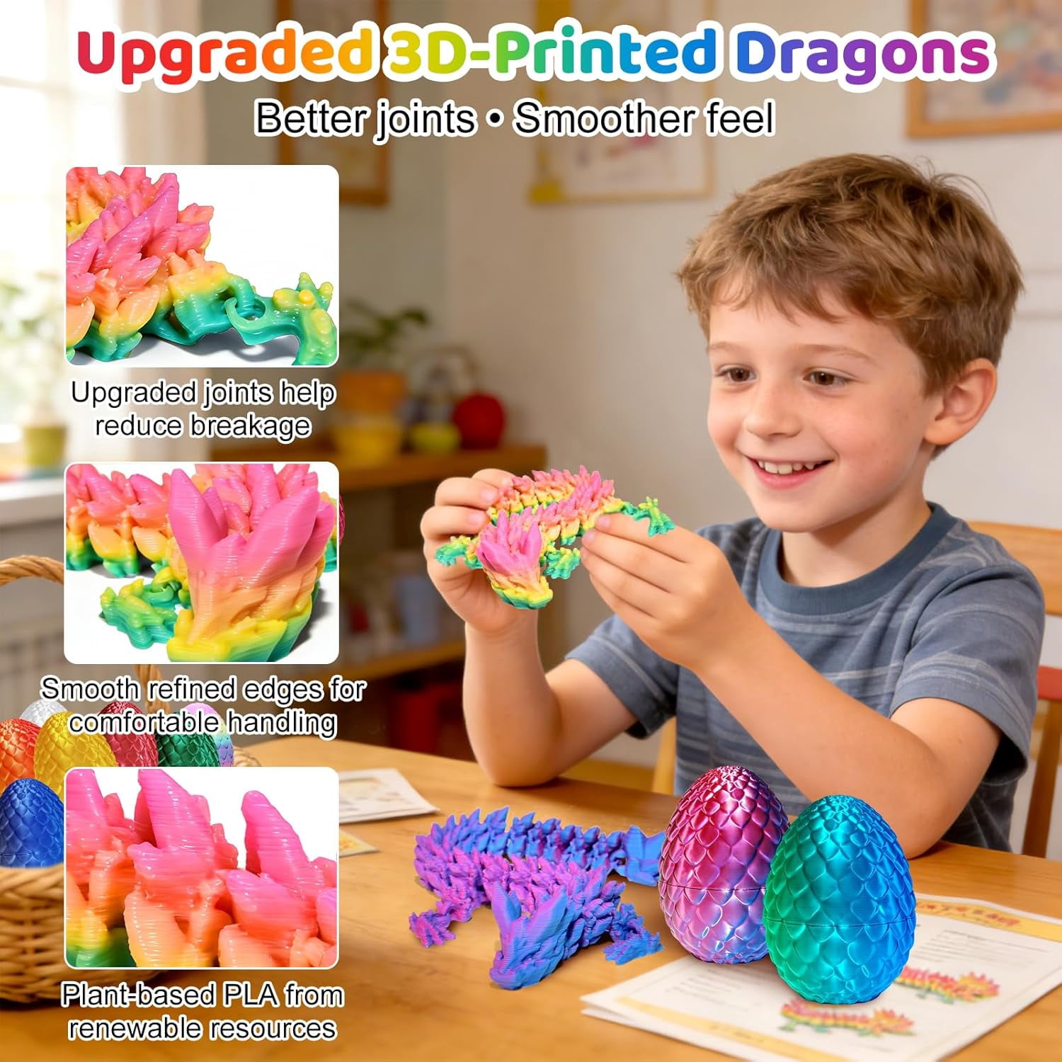 12 Pack 3D Printed Dragon Eggs – Articulated Fidget Dragons Inside Surprise Eggs, Flexible Poseable Toys for Sensory Play, Party Favors Classroom Prizes Collectible Desk Toys for Kids